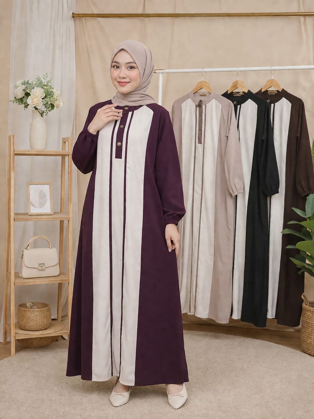 Aqila Midi Dress By Dhalisa_id Model polos ukuran Allsize bahan  abaya sabrina Anti Uv Muslimah Modern Bahan Anti UV Premium Busui Friendly Tangan Karet Model Kekinian Terbaru
